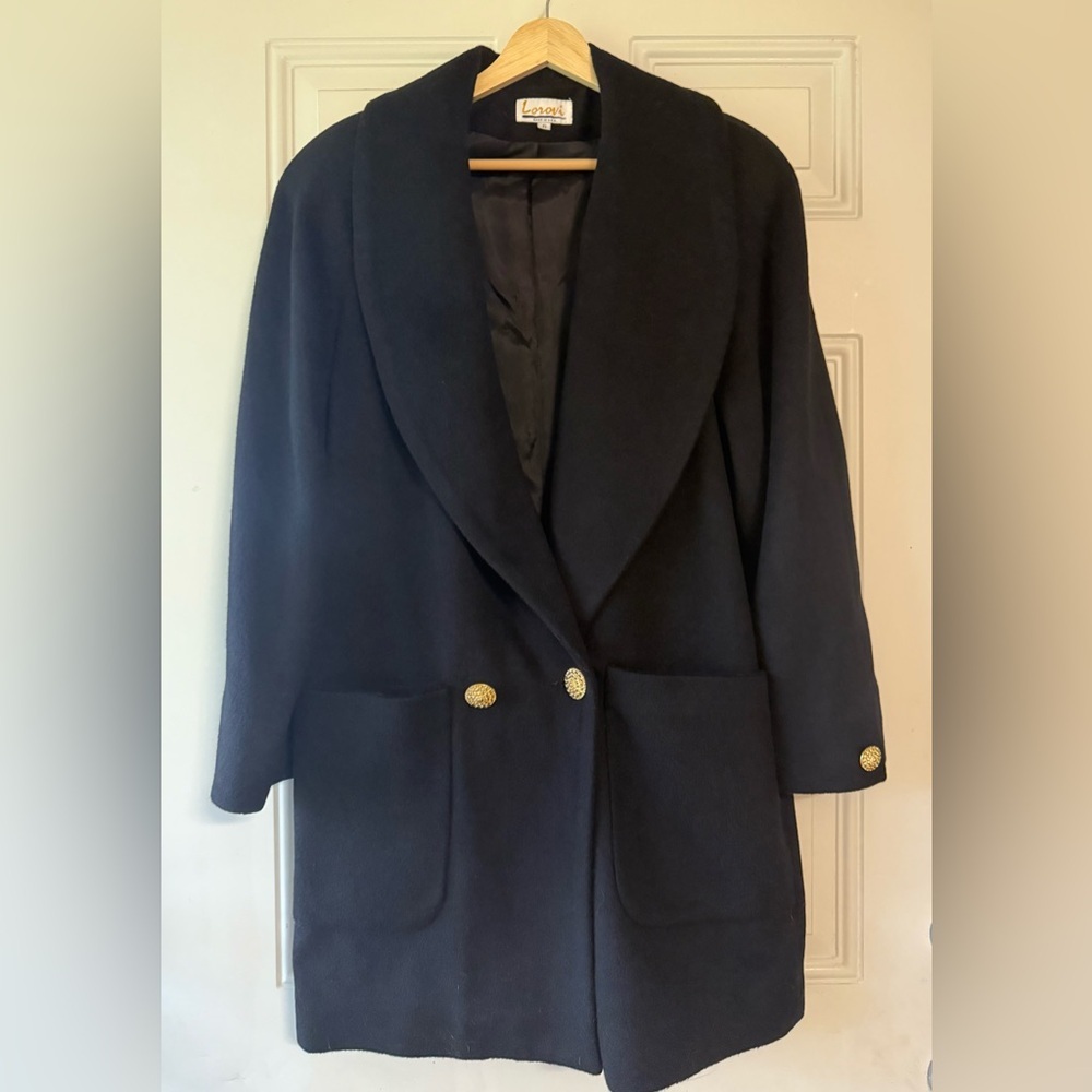 VTG Lorovi Woman’s Black Classic 80s Retro Look Wool Coat Jacket USA Made